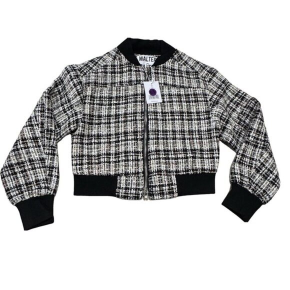Walter Baker Raina Short Zip Jacket XS Montauk Tweed Black/White NWT MSRP $248 - Picture 2 of 8